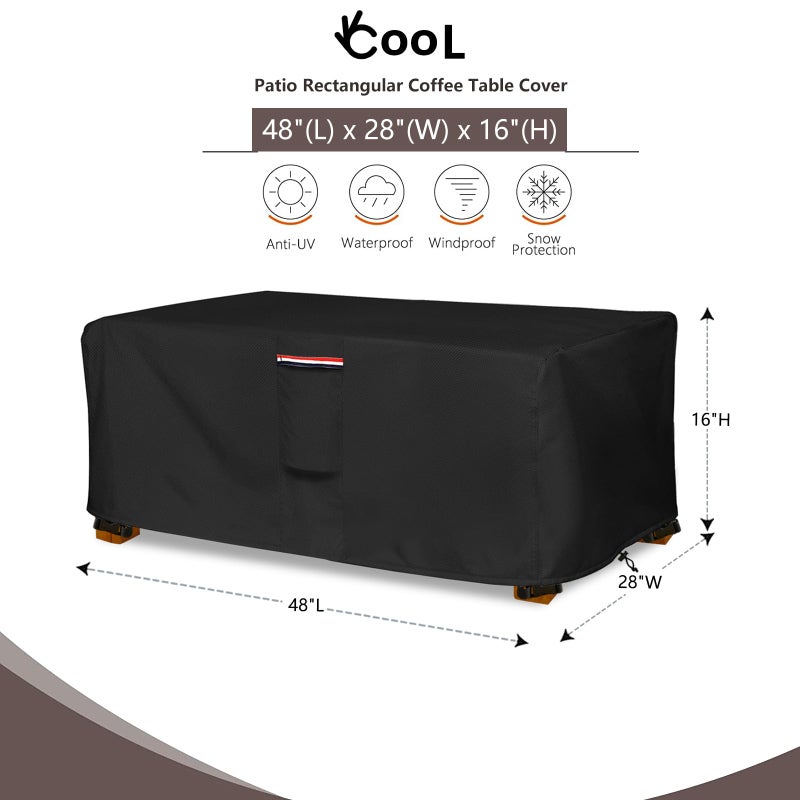 okcool Outdoor Coffee Table Cover,Waterproof Rectangular Patio Small Side Table Cover,48 x 28 x 16 inch, Outdoor Table Covers Waterproof Rectangle,Black - Image 2